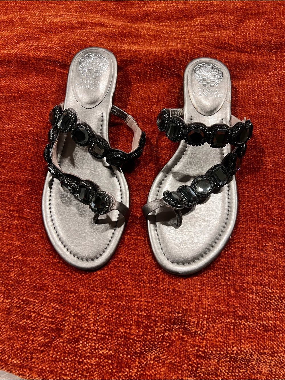 Vince Camuto Idola Jeweled Toe Thong Heeled Sandals Leather
